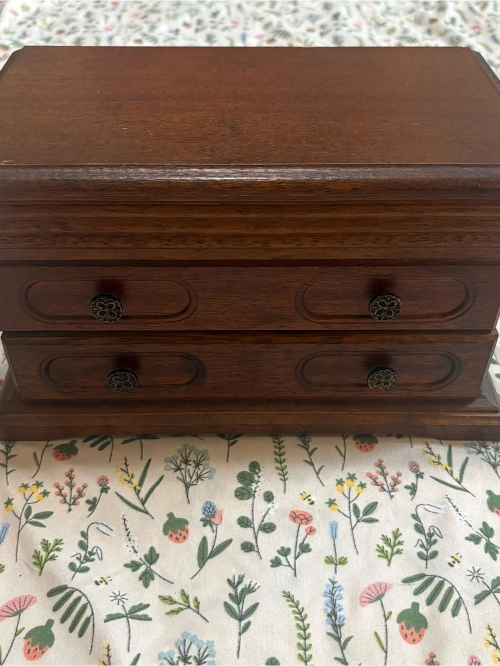 Wood Jewelry Box with Yellow Velvet Lining
